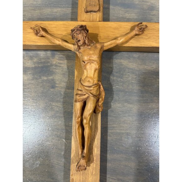 Vintage Anri Italy Hand Carved Wood Cross Crucifix Jesus Original Sticker 13" - Picture 2 of 9